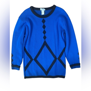 VTG 80’s Sweater Royal Blue & Black Geometrical Made in USA Sweater Dress Medium